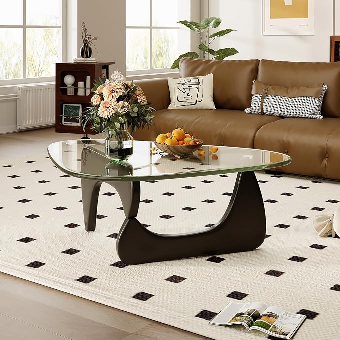 Coffee Table for Living Room Mid Century Modern Center Table with Glass Top, 32 Inch, Black/Transparent - Image 5