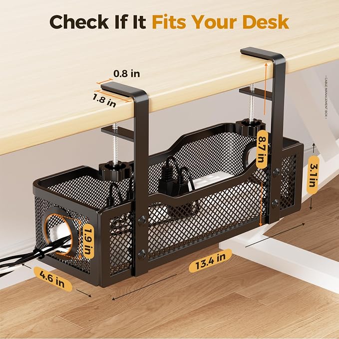 Under Desk Cable Management Tray Black, Cinati Wire Organizers No Drill, Cable Tray with Clamp for Wire Management, Cord Organization Box for Office, Home - No Damage to Desk - Image 5