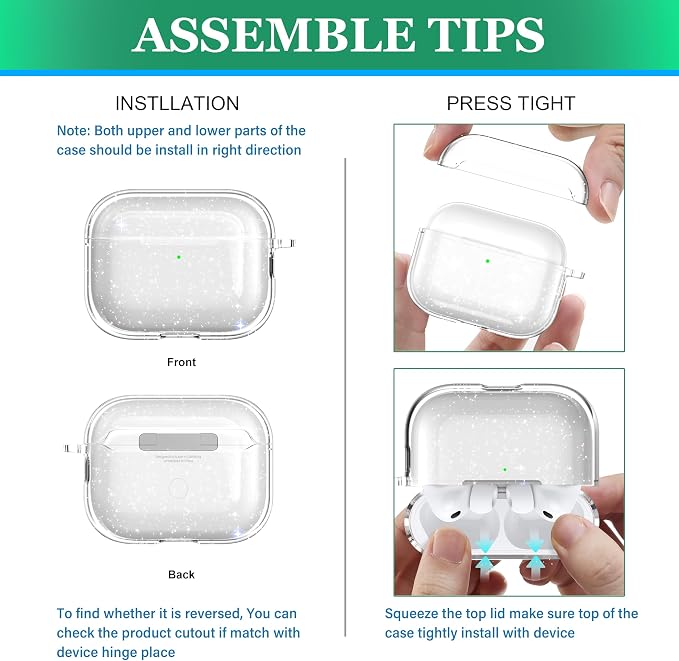 for AirPods Pro 3 Clear Case 2025, Military-Grade Shockproof, Soft TPU Highly Transparent Anti-Yellowing for AirPods Pro 3 Case with Cleaning Kit & Cute Round Buckle, Clear Gitter - Image 4