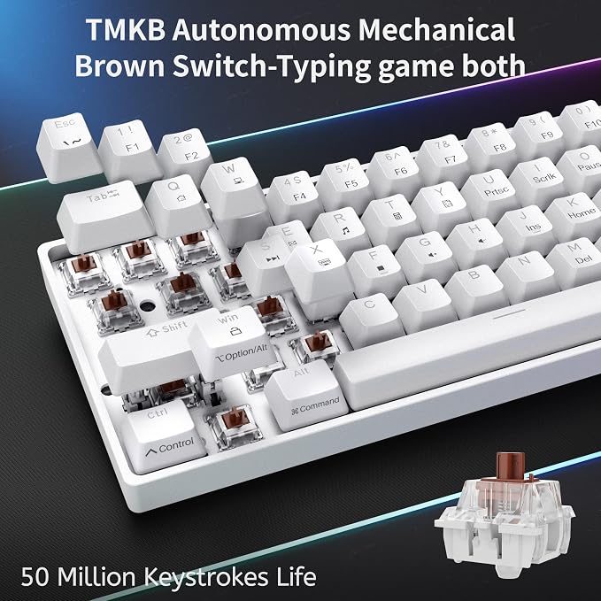 DIERYA 60% Mechanical Keyboard, DK61se Wired Gaming Keyboard with Brown Switches, LED Backlit Ultra-Compact 61 Keys Mini Office Keyboard for Windows Laptop PC Gamer Typist（White） - Image 3
