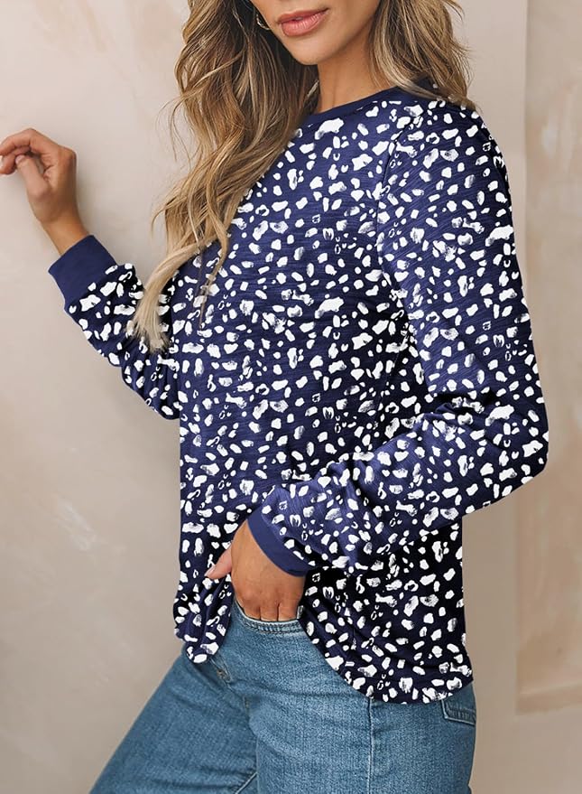 EVALESS Womens Crewneck Long Sleeve Tops Casual Polka Dots Tops Fall 2026 Tshirts Shirts - Image 3
