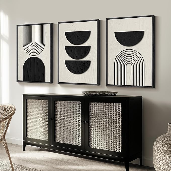 Framed Boho Wall Art for Living Room, Large 3 Piece Neutral Geometric Black and Beige Abstract Pictures Wall Art Decor, Farmhouse Vintage Artwork Home Decor for Hallway Office Guest Room 24x36 Inch - Image 8