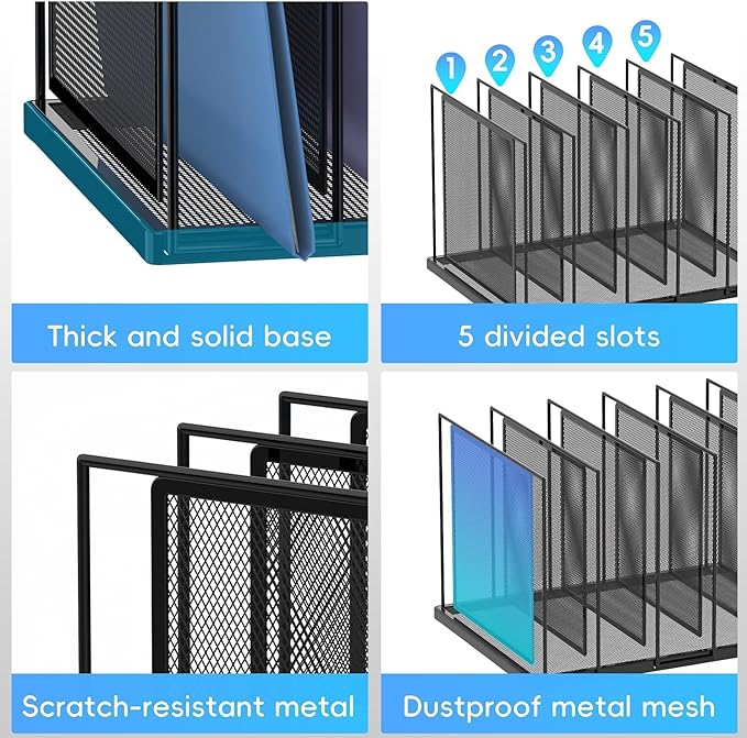 File Organizer for Desk, 5-Section Vertical File Sorter, Paper Holder Organizer Standing Metal File Folder for Office Home Classroom, Black 2 PACK - Image 5