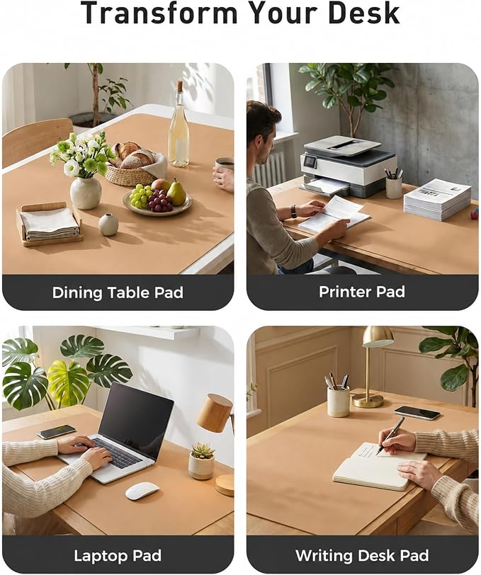 Aothia Faux Leather Desk Mat for Keyboard & Mouse (Khaki, 42" x 17") | Creates One Clean Surface For Your Keyboard, Mouse And Laptop, Helping Keep Your Workspace Organized Every Day - Image 6