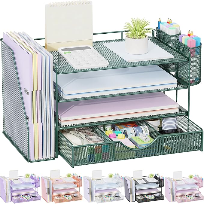 gianotter 4-Tier Desk Organizer with Drawers, File Holders, Letter Trays and Pen Holders - Workspace Accessories for Office Supplies (Green) by gianotter
