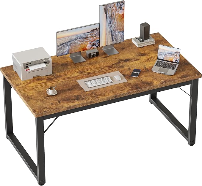 Mericonia 48 Inch Computer Desk, 1" Thick Small Office Table, Brown | Modern Simple Style, Heavy Duty Industrial Frame, Small Study & Writing Table for Home Bedroom Work by MERICONIA