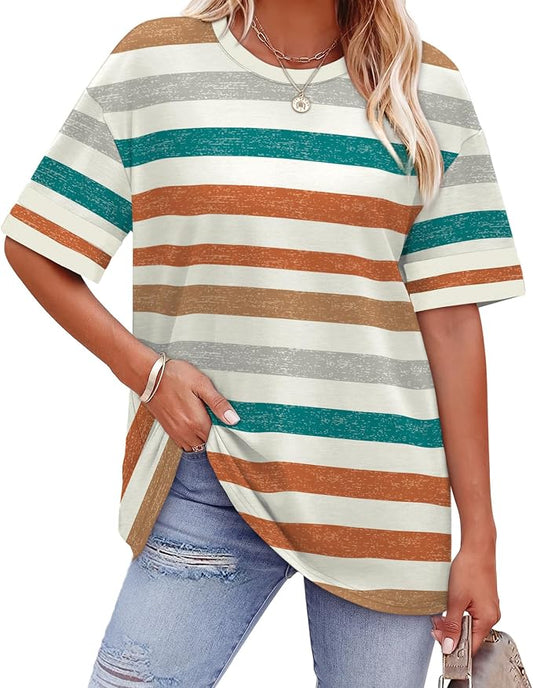 WIHOLL Womens T Shirts Loose Fit Short Sleeve Tees Crew Neck Color Block Summer Tops 2026 Fashion by WIHOLL