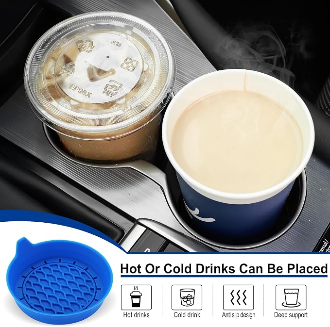 SINGARO Car Cup Holder Coaster, Silicone Cup Holder Insert, Universal Non-Slip Cup Holders, Car Accessories Interior for Women and Man 4 Pack Blue - Image 3