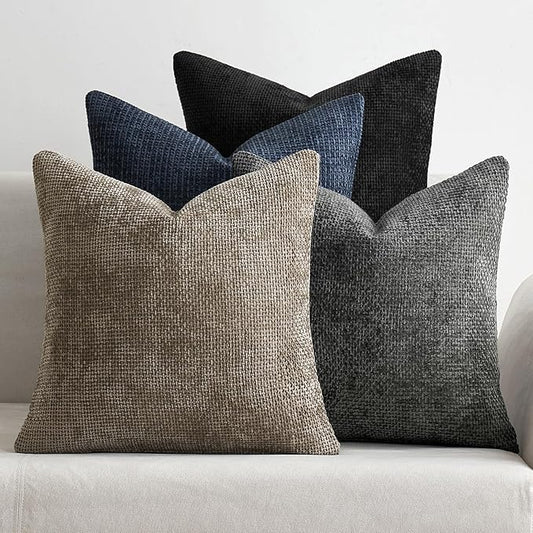 MIULEE Pack of 4 Couch Throw Pillow Covers 18x18 Inch Neutral Navy/Grey Soft Decorative Chenille Pillow Covers Farmhouse Accent Cushion Covers for Boho Home Decor Sofa Bedroom Living Room by MIULEE