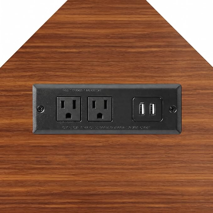 VECELO Corner Desk, Triangle Computer Desk for Small Space with Charging Station and Keyboard Tray, Corner Makeup Table with Storage Shelves for Home Office Bedroom, 41x30, Teak Brown - Image 8