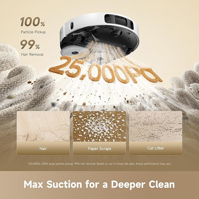 dreame D30 Ultra CE Robot Vacuum and Mop, 25,000Pa Powerful Suction | 0.41in Mop Lifting, Multifunctional Base Station, Auto Dust Emptying & Mop Self-Cleaning, Smart Obstacle Avoidance, White - Image 2