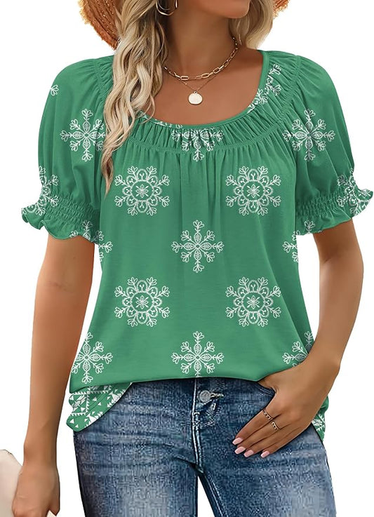 WIHOLL Womens Short Sleeve Square Neck Summer Tops Dressy Casual Blouses Trendy Clothes 2026 by WIHOLL