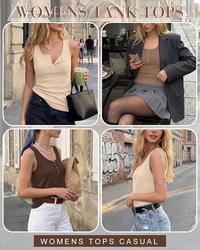 Ficerd 3 Pack Women's Henley Tank Tops Sleeveless Button Down Summer Shirts 2026 Casual Trendy Loose U Neck Tee Blouses - Image 3
