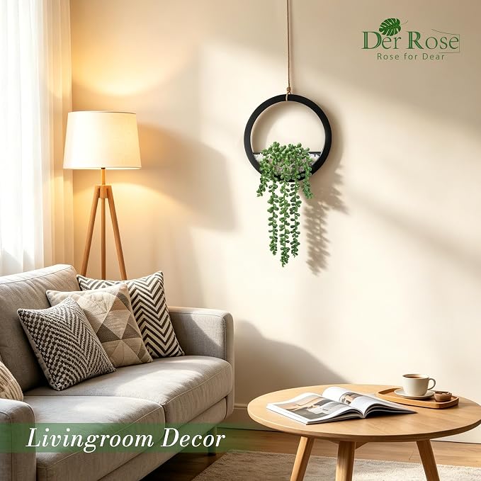 Der Rose 2 Pack Fake Plants Hanging Artificial Succulents Plants in Black Pots for Living Room Bathroom Accessories Boho Farmhouse Wall Decor - Image 6