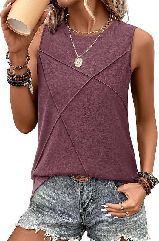 WIHOLL Women's Sleeveless Summer Crewneck Loose Fit Tank Tops by WIHOLL
