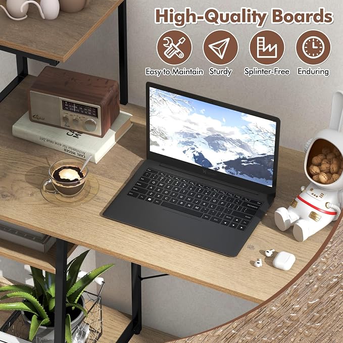 Giantex Computer Desk with Shelves, 47.5” Home Office Desk with Bookshelf, Host Stand, Metal Frame, PC Laptop Workstation, Modern Study Writing Desk for Bedroom, Small Space (Natural & Black) - Image 6