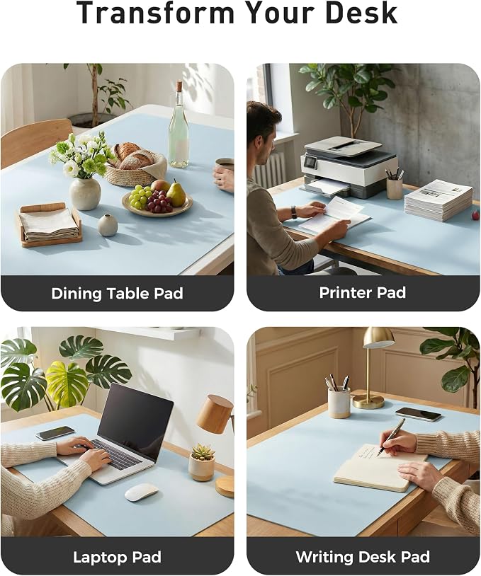 Aothia Faux Leather Desk Mat - Large Mouse Pad, Non-Slip PU Leather Blotter, Waterproof Writing Surface for Office and Home (Baby Blue, 42" x 17") - Image 6