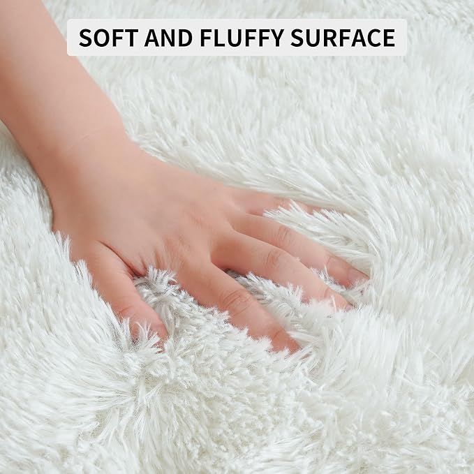 Tepook Super Soft Fluffy Rug for Bedroom, Modern Shaggy Fuzzy Kids Rugs for Living Room, Plush Indoor Nursery Home Decor Dorm Carpet with Non-Slip Bottom, Cream White, 5 X 8 Feet - Image 6