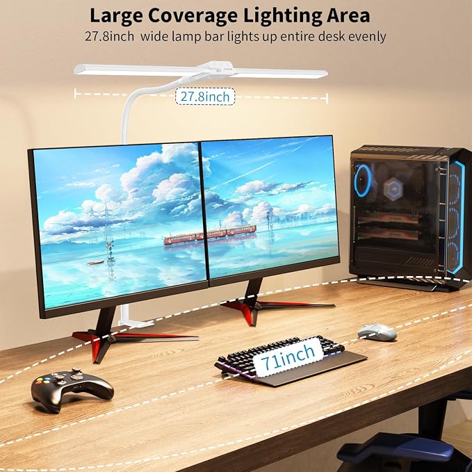 KableRika Desk lamp,Double Head LED Desk Lamp with Clamp,Architect Desk Lights for Home Office,Eye-Caring Desktop Office Lamp 4-Brightness 4-Color Table Lamp for Monitor Workbench Reading White - Image 4