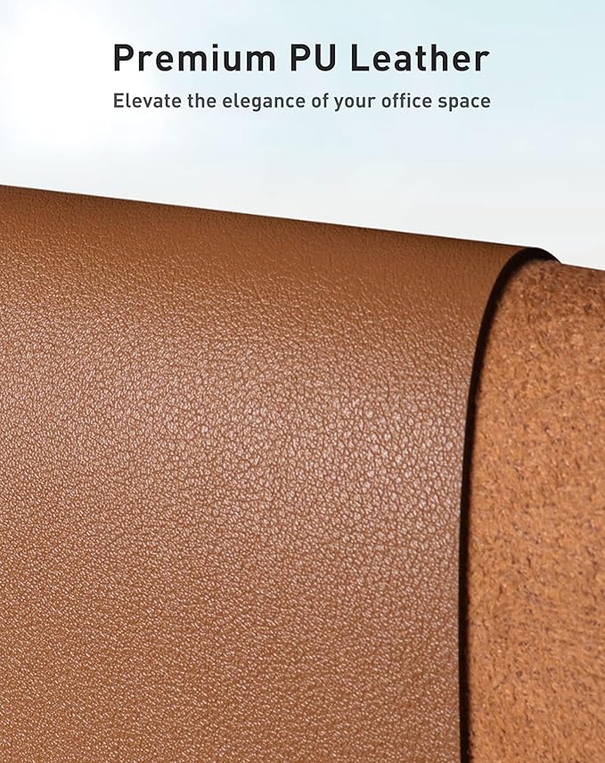 Aothia Faux Leather Desk Mat - Large Mouse Pad, Non-Slip PU Leather Blotter, Waterproof Writing Surface for Office and Home (Brown, 63" x 24") - Image 2