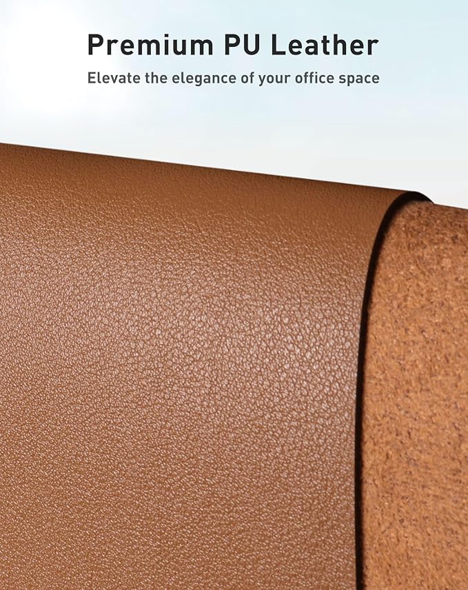 Aothia Faux Leather Desk Mat - Large Mouse Pad, Non-Slip PU Leather Blotter, Waterproof Writing Surface for Office and Home (Brown, 63" x 17") - Image 2