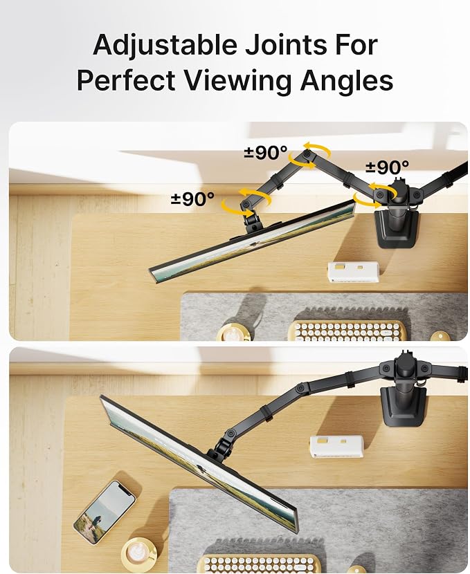 monTEK Heavy-Duty Dual Monitor Stand for 17-32", 22 lbs Each | Adjustable dual monitor mount, full-motion arms, clamp/grommet bases, cable management and VESA 75/100 - Image 5