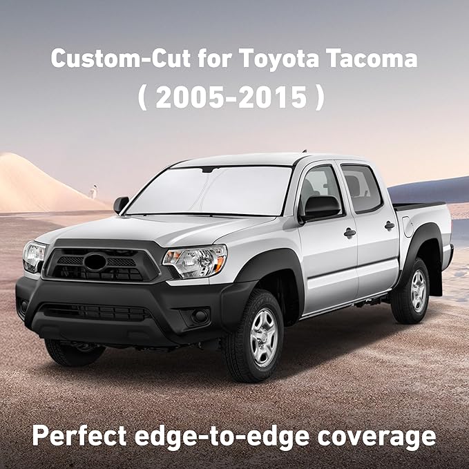 EcoNour Windshield Sunshade Compatible for Toyota Tacoma 2005-2013 2014 2015 SR, SR5, TRD (Sport, Off-Road, Limited, TRD Pro) Sun Visor for Front Window Sun Shade Cover, UV Protector, Car Accessories - Image 2