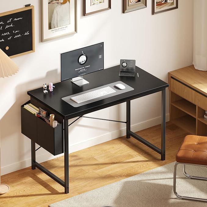 OLIXIS Computer Desk, 44 Inch Gaming Desks for Home Office Small Spaces | Writing Study Craft Work Table, Computer Workstation for Bedroom with Storage Bag, Black - Image 2