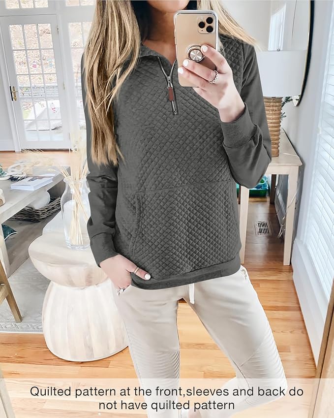 BTFBM Women Fashion Quilted Pattern Lightweight Zipper Long Sleeve Plain Casual Ladies Sweatshirts Pullovers Shirts Tops - Image 2