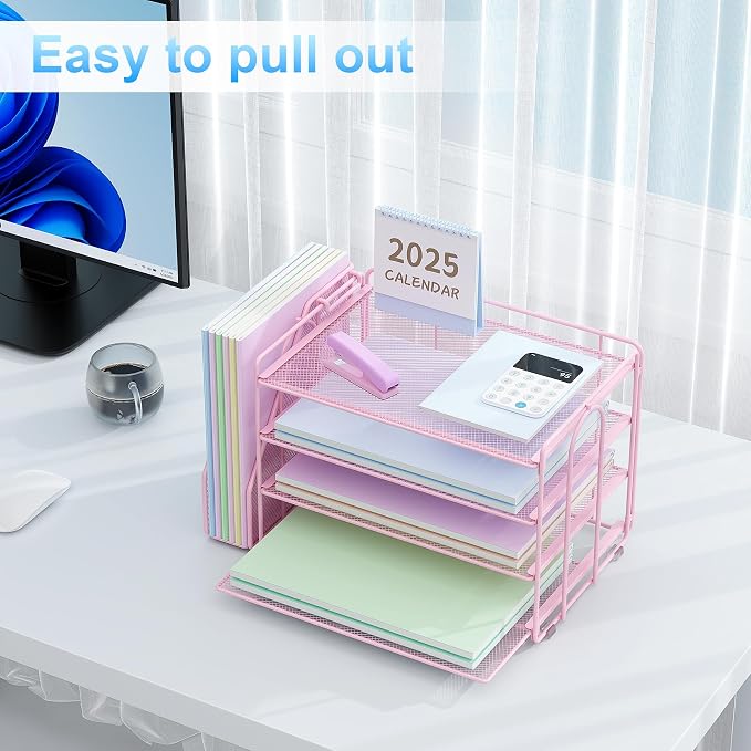 Spacrea Desk Organizers and Accessories, Paper Organizer for Desk with File organizer, Desk Accessories & Workspace Organizers for Office Supplies (Pink) - Image 6