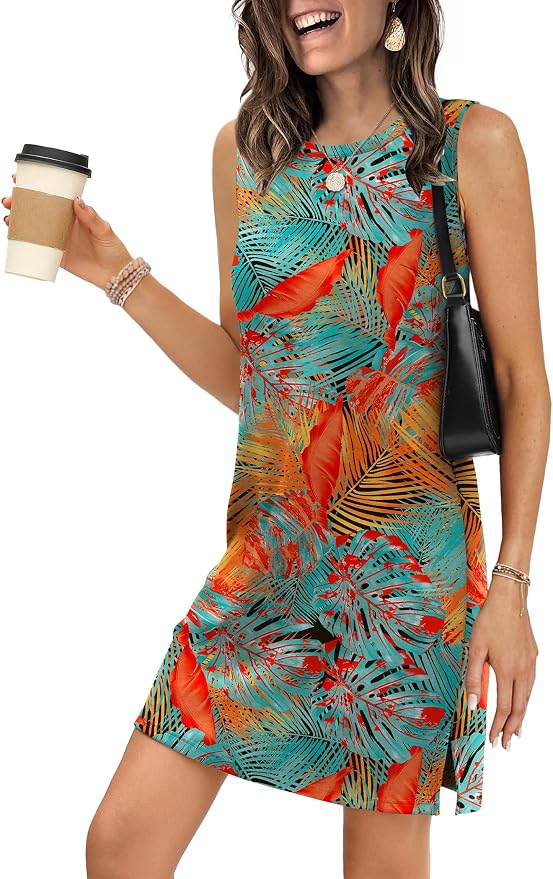 WIHOLL Casual Dresses for Women Crewneck Sleeveless Tank Dress Summer Spring Boho Vacation Clothes - Image 2