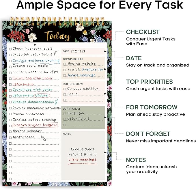 Taja To Do List Notepad, Undated Daily Planner for Work and Goal Setting | Forest Bloom, 52 Sheets, 9.8" x 6.5" , for Office, Home and school, Daily Task Planning, Notes and Everyday Organization - Image 2