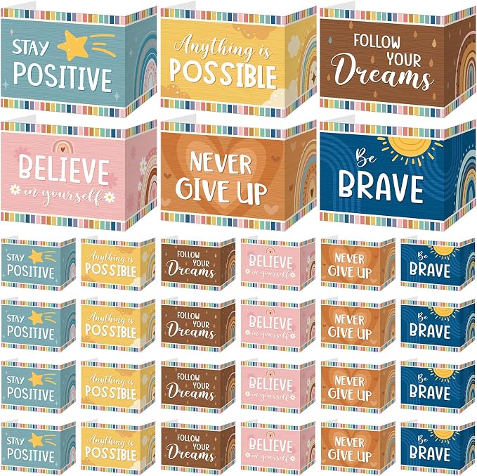 Affrolling 24 Pcs Inspirational Privacy Folders Bulk for Students Cardboard Privacy Boards Desk Divider Panel Waterproof Testing Divider for Classroom Back to School Study Supplies (Boho) by Affrolling