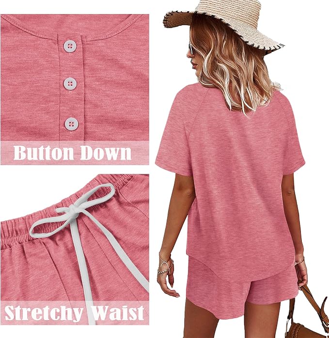 WIHOLL Two Piece Outfits for Women Lounge Sets Button Down Top and Shorts Set Sweatsuits with Pockets - Image 4