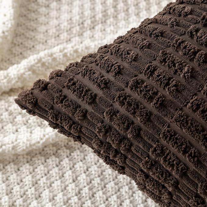 MIULEE Pack of 2 Corduroy Decorative Throw Pillow Covers 20x20 Inch Soft Boho Striped Pillow Covers Modern Farmhouse Home Decor for Sofa Living Room Couch Bed Dark Brown - Image 6