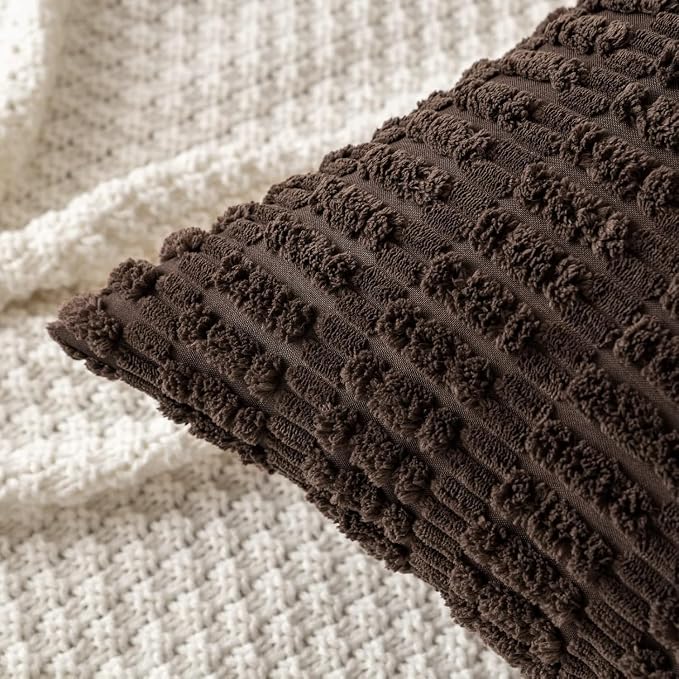 MIULEE Pack of 2 Corduroy Decorative Throw Pillow Covers 18x18 Inch Soft Boho Striped Pillow Covers Modern Farmhouse Home Decor for Sofa Living Room Couch Bed Dark Brown - Image 6