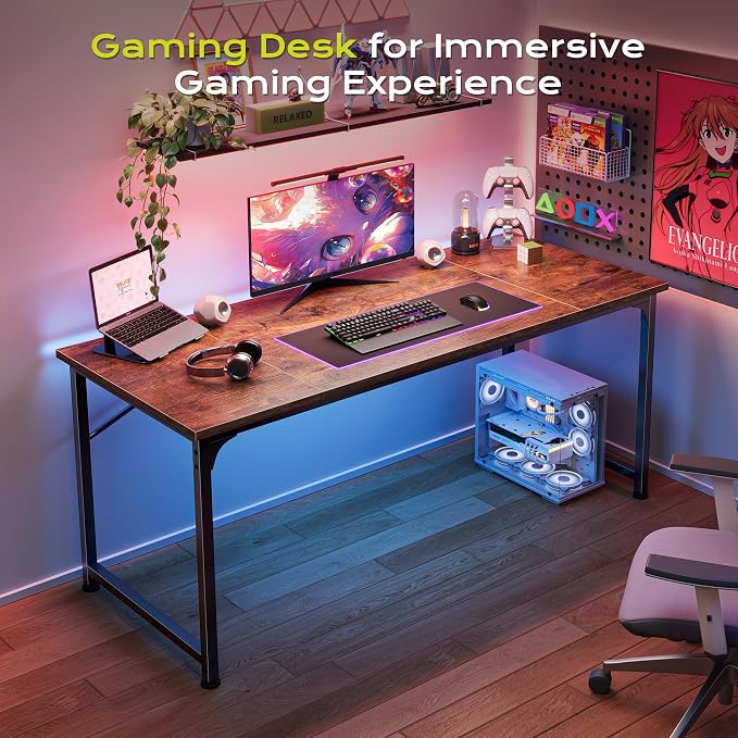 PRAISUN 55 Inch Computer Desk, Home Office Desk with Spacious Desktop, Rustic Brown - Image 8