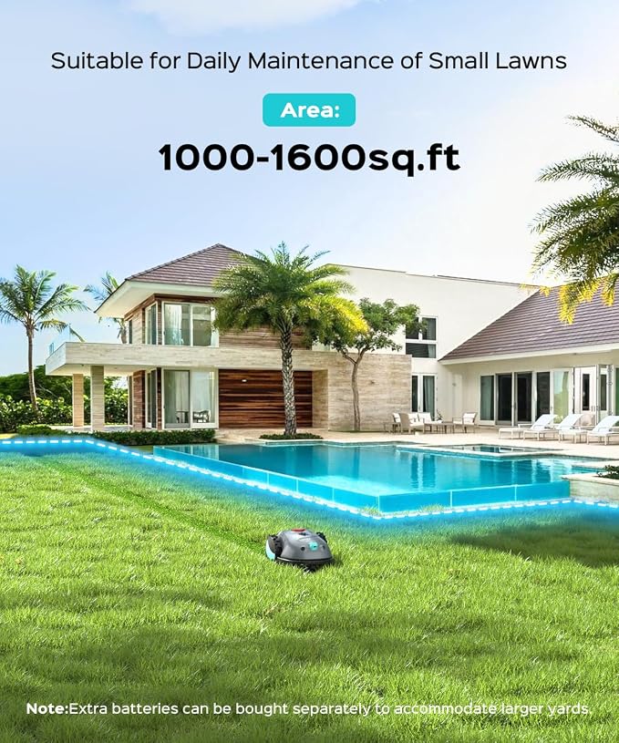 YARDCARE V100 Robot Lawn Mower with HD Vision Navigation, Smart Obstacle Detection, Collision Sensors, Adjustable Cutting Height, Low-Noise Operation—Perfect for Small Lawns up to 1,600 sq ft. - Image 7