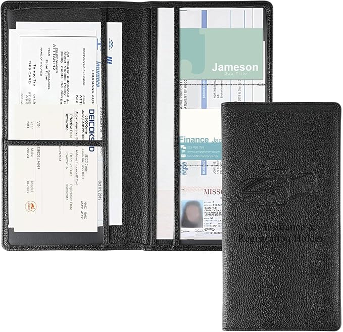 JUSTTOP 1Pack Car Registration and Insurance Holder,Car Document Holder for Cards License with Magnetic Shut,Vehicle Glove Box Car Organizer for Documents, Cards, License(Embossed leather Black) by JUSTTOP