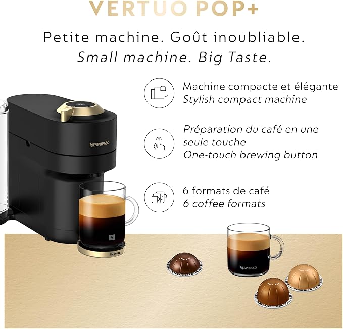 Nespresso Vertuo Pop+ Coffee and Espresso Maker by Breville, Matte Black Gold - Image 2