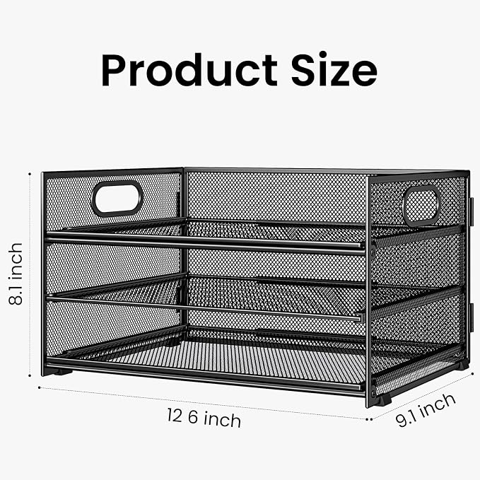 Subekyu 2-Pack 3-Tier Paper Letter Tray Organizer for Desk, Black Metal Mesh File Sorter Organizer with Handle and 1 PC Sliding Tray for Home Office School Desk Supplies Organization Storage - Image 4