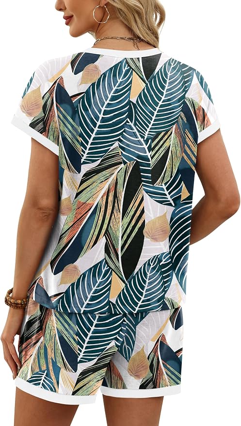 WIHOLL Two Piece Sets for Women Summer Lounge Short Sets Cap Sleeve Crew Neck Sweatsuit with Pocket XS-2XL - Image 5