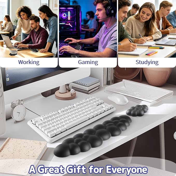 Sushret Cloud Wrist Rest Keyboard, Cloud Keyboard Wrist Pad Set with PU Leather Memory Foam, Cute Arm Rest for Palm Support, PC/Gaming Desk Accessories/Office Setup/Computer Hand Cushion - Black - Image 6