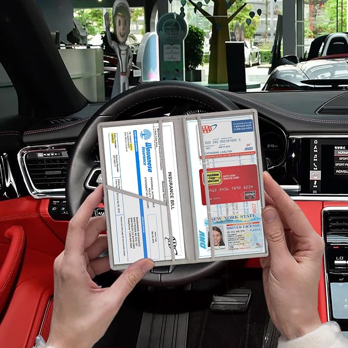 TOURSUIT Car Registration & Insurance Card Holder, Grey | Vehicle License Document Organizer, Glove Box Compartment, Interior Car Accessories, For Women Men - Image 5