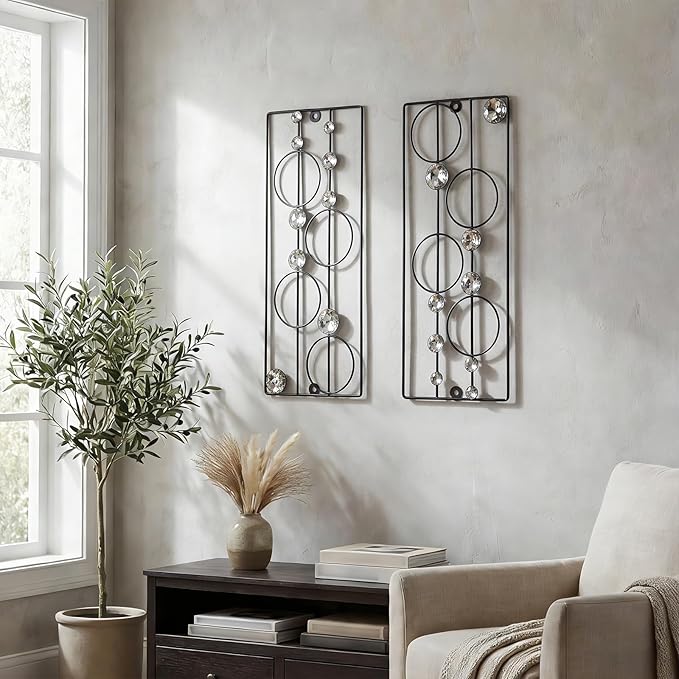 ZEXUIRU 2 Pcs Abstract Metal Art for Wall Decor Living Room Bedroom Bathroom Office Metal Bling Modern Geometric Hanging Vertical Small Iron Sculpture Plaque Pack -Black 15.7in by ZEXUIRU