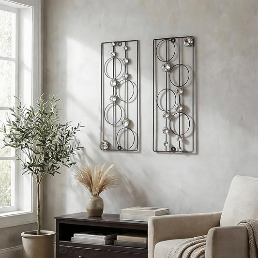 ZEXUIRU 2 Pcs Abstract Metal Art for Wall Decor Living Room Bedroom Bathroom Office Metal Bling Modern Geometric Hanging Vertical Small Iron Sculpture Plaque Pack -Black 15.7in by ZEXUIRU