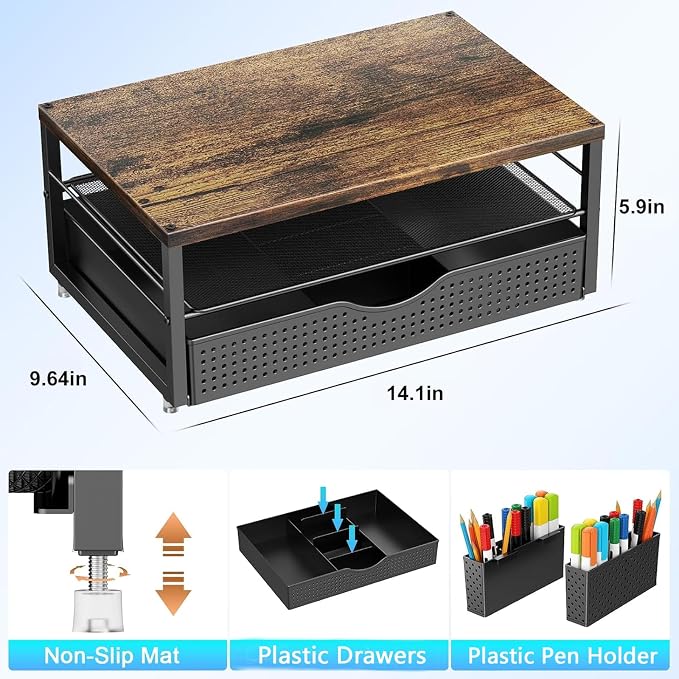 gianotter Desk Organizers and Accessories, Monitor Stand with Drawer and 2 Pen Holder, Desktop Organizer Suitable for Offices and Dormitories (Wood-Plain) - Image 4