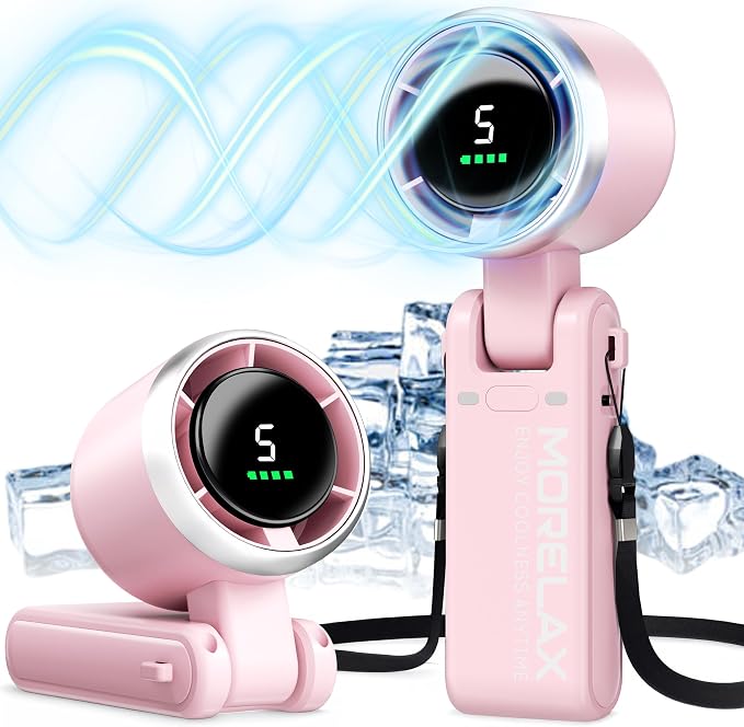 Morelax Personal Handheld Fan,High-Speed Turbo Fans,5-Speed with LED Display,Powerful Motor,4000mAh,USB Rechargeable Portable Cooling Fan for Outdoor Activities,Travel,Working,Pink - Image 2