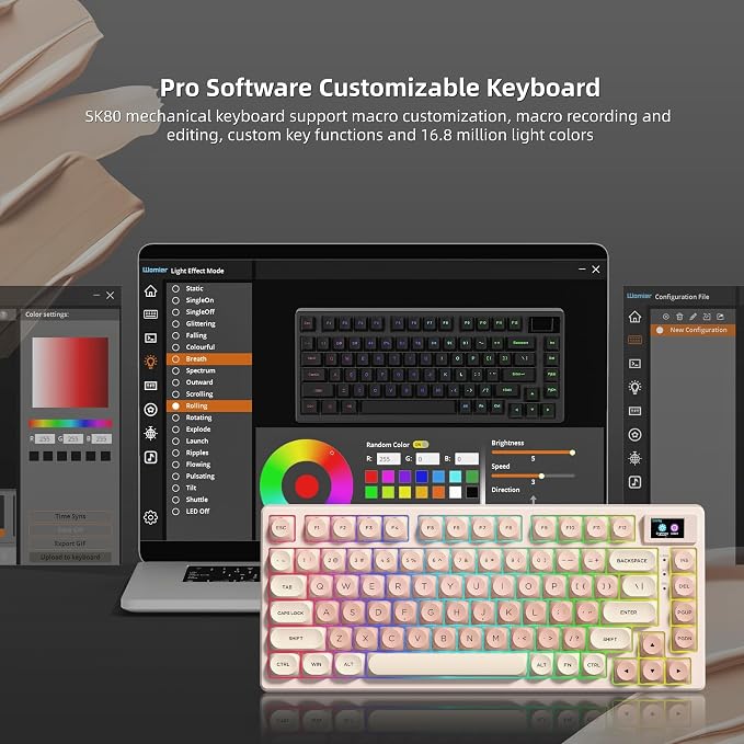 Womier SK80 75% Foundation Mechanical Keyboard with Multimedia Display | Pink Gaming Creamy Keyboards, Jelly Keycaps Hot Swap RGB Wired Key board Pre-lubed POM Switch for Mac/Win, Pink - Image 6