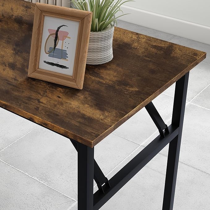 Need Office Computer Desk 47.2x23.6 in Sturdy Folding Laptop Table Retro | Black Frame Writing Gaming Work Table/Foldable Home Office Desk/Sewing Table, No Assembly Required - Image 6